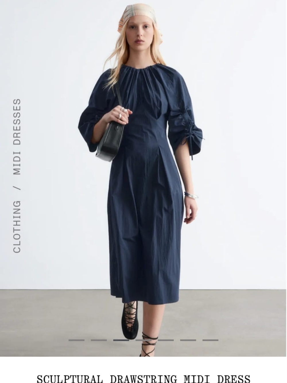 Sculptural Drawstring Midi Dress - Navy Size 8